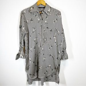 Zara Black and White Striped Tunic with Floral Accent